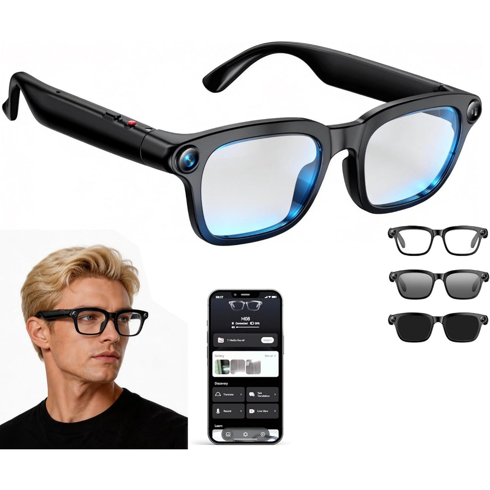 Smart Glasses Lens - Smarte Brille: 4K-Video, Dual-Lens-Sonnenbrille, Open-Ear-Audio, KI-Übersetzung