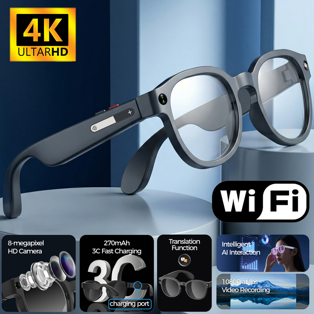 Smart Glasses Lens - 2026 KI-Smart-Brille mit KI-Übersetzung, 8MP HD-Kamera,