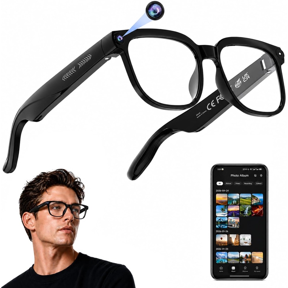 Smart Glasses Lens - Smarte Brille für Reisen: 4K-Video, Fotoaufnahme,