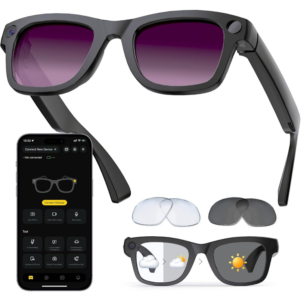 Smart Glasses Lens - KI-Übersetzung, Bluetooth-Anrufe, 8 Stunden Musikwiedergabe Smart-Brille,
