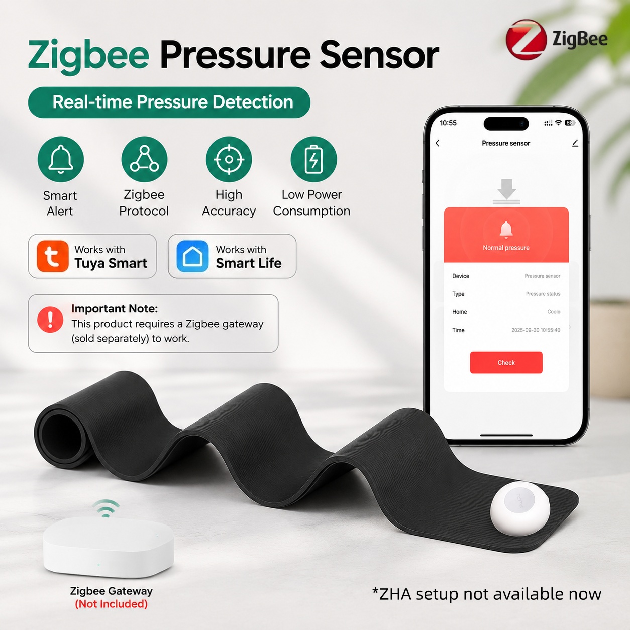 Smart Insole Pressure - Zigbee-Drucksensor-Detektor, Schwerkrafterkennung, batteriebetrieben, Tuya Smart Life